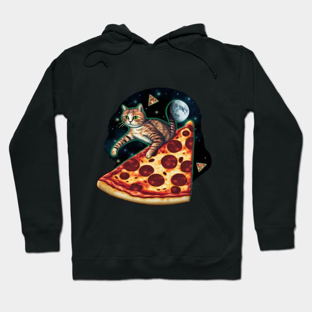 Explorer cat riding a slice of pizza in space Hoodie by Zachariya420